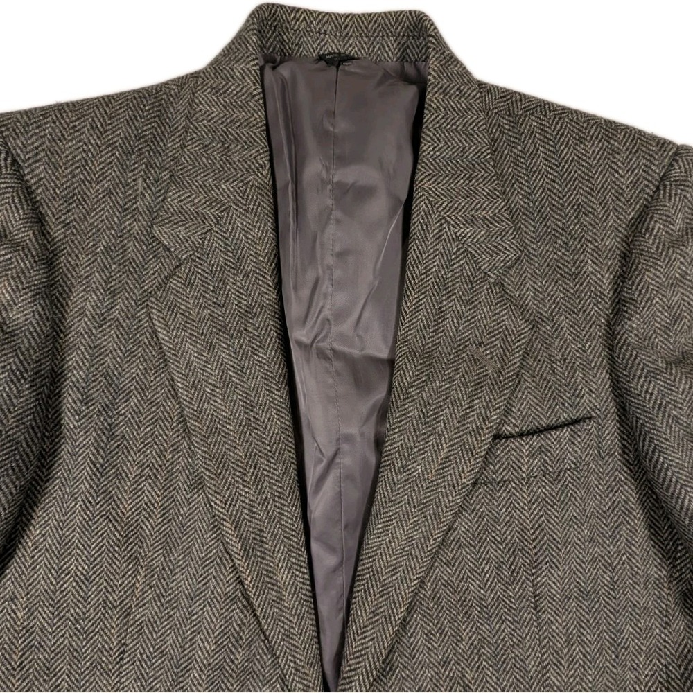 Vintage Joe Namath Signature Collection Gray Herringbone Wool Blazer, Size 40L